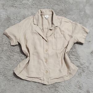 Linen Blend Tan Buttondown Top - size Small coastal grandmother